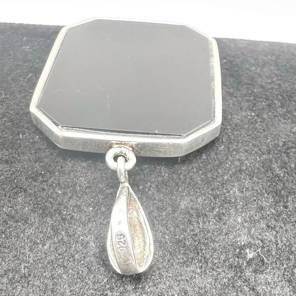 Vintage OOAK Modernist Dendritic Agate Onyx Sterling Silver Pendant